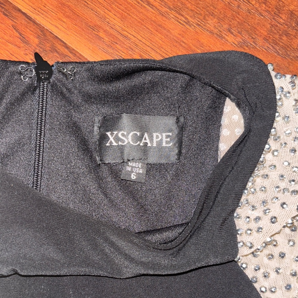 Xscape Black and Nudish Long Sleeve Studded Dress - Picture 3 of 4